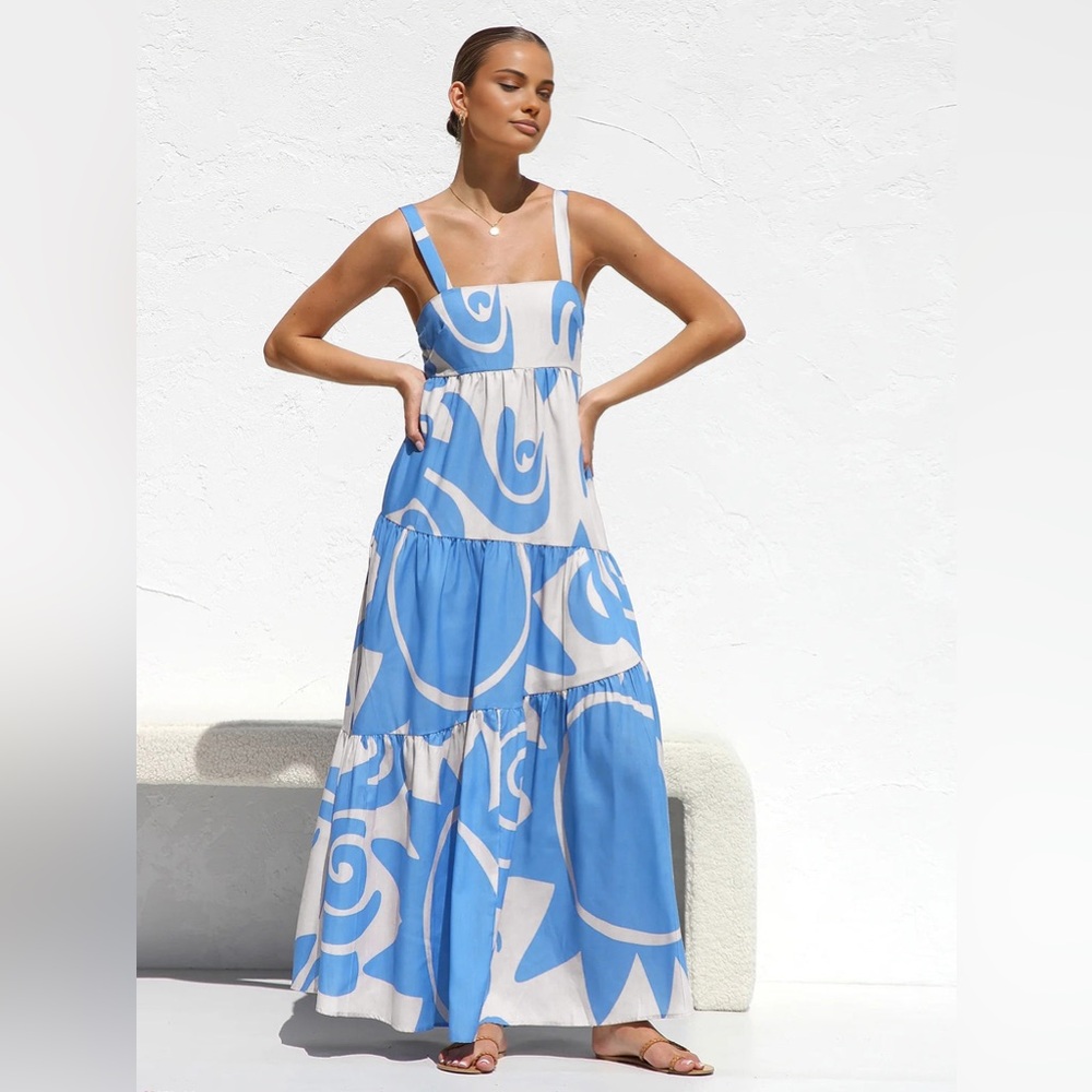 NWT Commense Blue and White Women's maxi Dress size‎ S/4